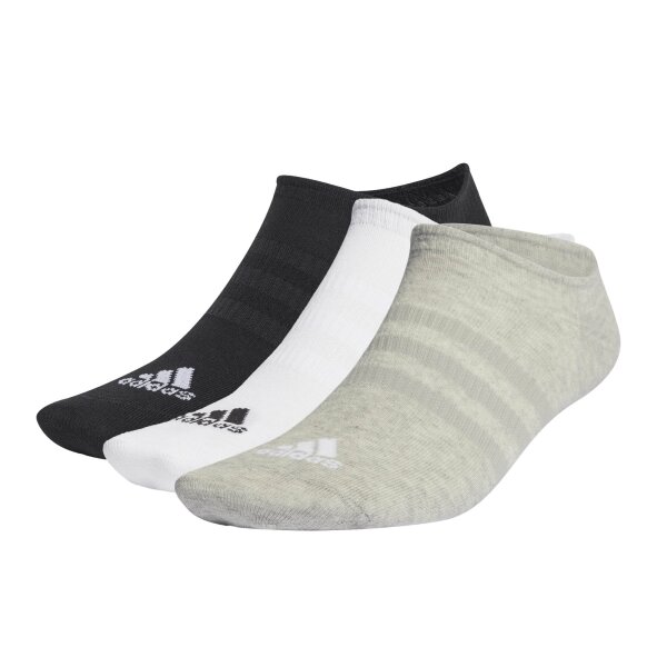 adidas unisex sneaker socks, 3-pack - Sportswear Thin No-Show, logo, single-coloured Black/Grey/White 37-39
