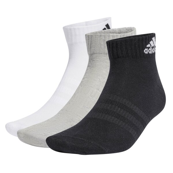 adidas Unisex Quarter Socken, 3er Pack - Sportswear Thin Ankle, Logo, einfarbig Schwarz/Grau/Weiß 40-42