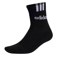 adidas Unisex Quarter Socken, 3er Pack - Cushioned 3S Linear, Logo, einfarbig Schwarz 43-45