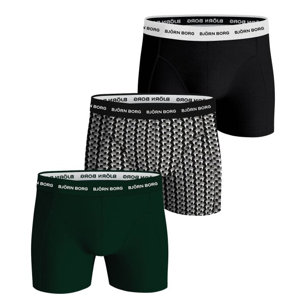 BJÖRN BORG Herren Boxershorts, 3er Pack - Cotton Stretch Boxer, Unterhose, Baumwolle Schwarz/Grün XL