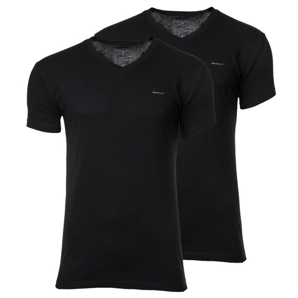 GANT mens T-shirt, 2-pack - V-NECK T-SHIRT 2-PACK, V-neck, short-sleeved, cotton Black M (Medium)