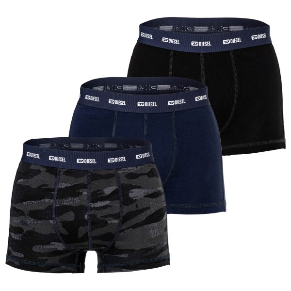DIESEL mens boxer shorts, 3-pack - DAMIEN-UTLT, cotton stretch, plain/patterned Black/blue M (Medium)