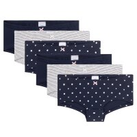 Sanetta Girls Underpants, 6-pack - Cutbrief, Underwear, Stretch Cotton, Single Jersey, patterned Dark Blue/White 176