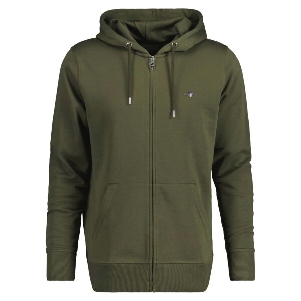 GANT Mens Sweat Jacket - REGULAR SHIELD FULL ZIP HOODIE, hood, cotton mix Green (Moss Green) XL (X-Large)