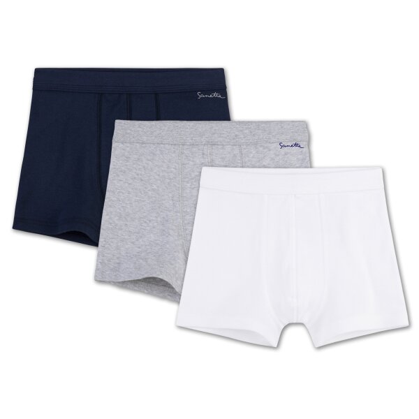 Sanetta Jungen Shorts 3er Pack - Pant, Unterhose, Organic Cotton, 104-176, einfarbig Weiß/Hellgrau/Dunkelblau 104