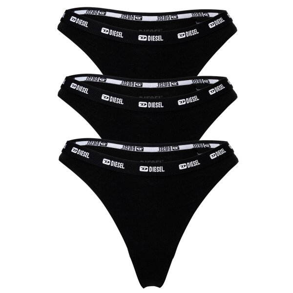 DIESEL womens thongs, 3-pack - STARS-UTLT, thong, cotton stretch, logo waistband Black S (Small)