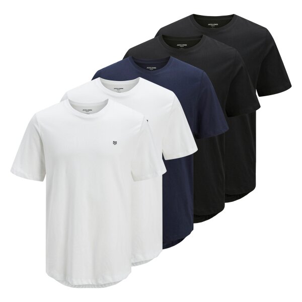 JACK&JONES Herren T-Shirt, 5er Pack - JPRBLABRODY TEE CREW NECK 5PK, Kurzarm, Rundhals, Baumwolle Weiß/Blau/Schwarz S