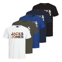 JACK&JONES Herren T-Shirt, 5er Pack - JCODISTRESSED 5PK, Kurzarm, Rundhals, Baumwolle Weiß/Blau/Schwarz S