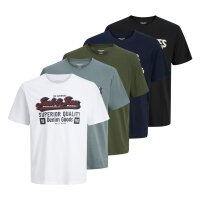 JACK&JONES Herren T-Shirt, 5er Pack - JJELOGO TEE O-NECK 5PK, Kurzarm, Rundhals, Baumwolle Weiß/Blau/Schwarz M