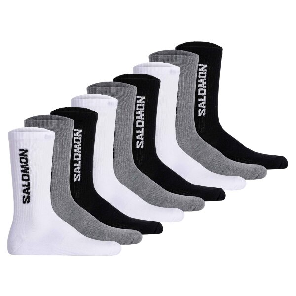 Salomon Unisex Socken, 9er Pack - EVERYDAY CREW, Frottee, Stütz-Zone, Logo Schwarz/Weiß/Grau 36-38