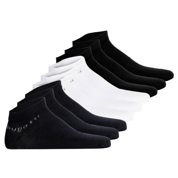 bugatti Herren Sneakersocken 9er Pack - Socks Soft Cotton Uni Basic Schwarz/Weiß/Dunkelblau 39-42