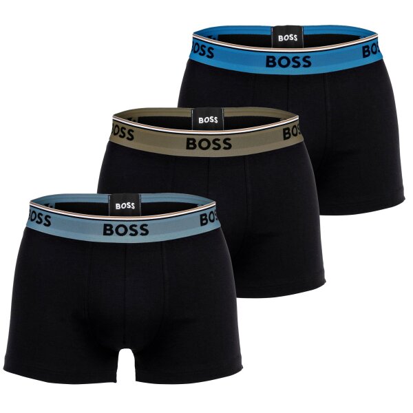 BOSS mens boxer shorts, 3-pack - Power Trunks, logo, cotton blend, single-coloured Black/Turquoise/Olive M (Medium)