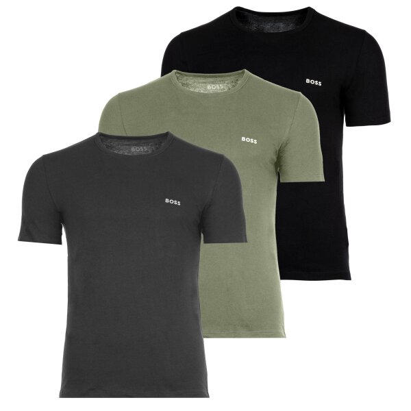 BOSS Herren T-Shirt, 3er Pack - Classic, Rundhals, Kurzarm, Baumwolle Schwarz/Grau/Oliv S