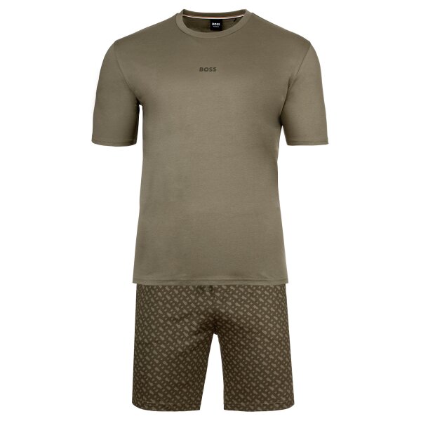 BOSS Herren Schlafanzug, kurz - Relax Short Set, 2-teilig, Shorty, Baumwolle Grün M