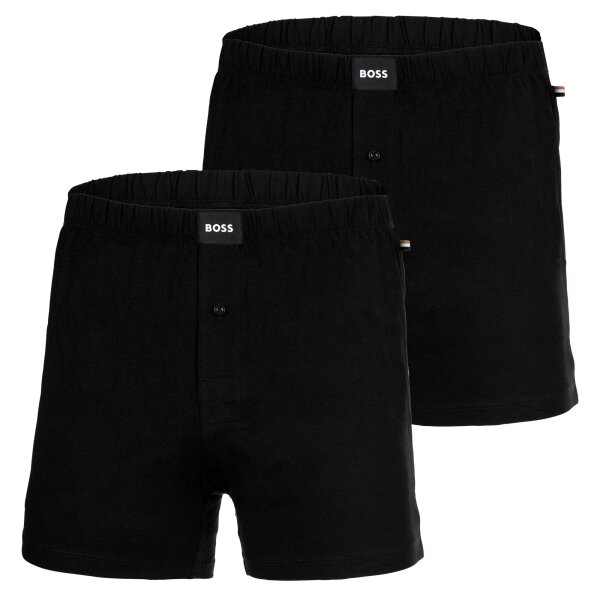 BOSS Herren Boxershorts, 2er Pack - Jersey Boxer, Cotton Stretch, einfarbig Schwarz S