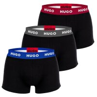 HUGO mens boxer shorts, 3-pack - TrunkTriplet, cotton stretch, logo Black/red/blue/grey M (Medium)