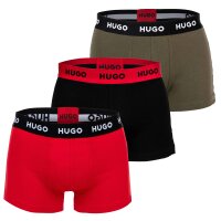 HUGO mens boxer shorts, 3-pack - TrunkTriplet, cotton stretch, logo Black/red/olive M (Medium)