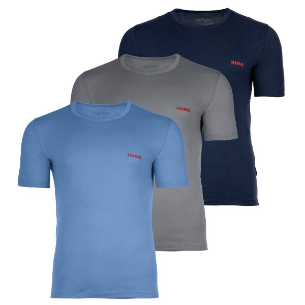 HUGO Herren T-Shirt, 3er Pack - Rundhals, Kurzarm, Logo, Baumwolle, uni Blau/Grau L