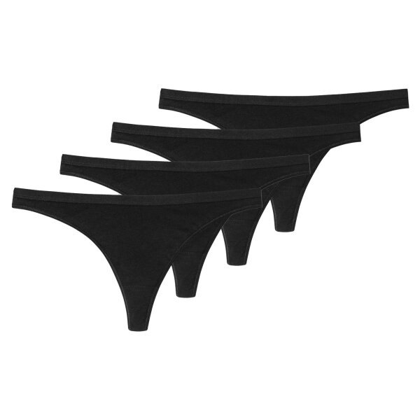 SCHIESSER Womens Thong 4 Pack - Tanga, Cotton Stretch, Series 95/5, plain Black S (Small)