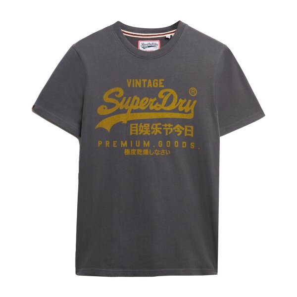 Superdry Herren T-Shirt - VI Classic Tee, Logo, Rundhals, einfarbig Dunkelgrau L