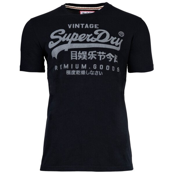 Superdry Men T-Shirt - VI Classic Tee, Logo, Round Neck, Single Colour Dark blue M (Medium)