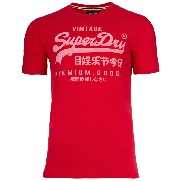 Superdry Herren T-Shirt - VI Classic Tee, Logo, Rundhals, einfarbig Rot M