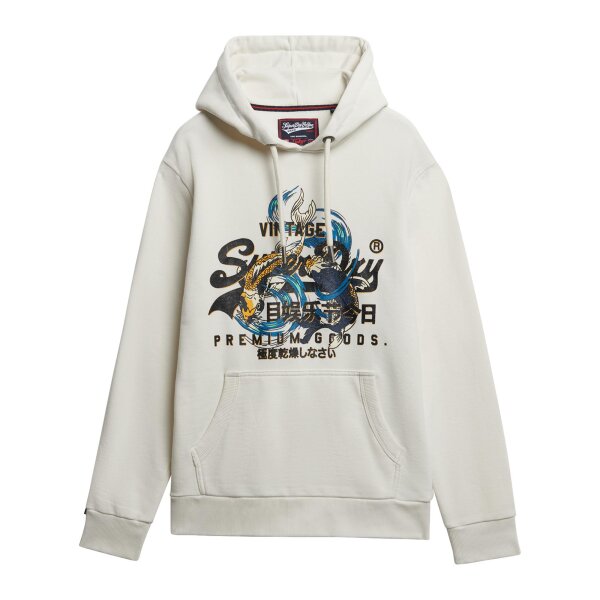 Superdry Men’s Hoodie - VI Tokyo Relaxed Hood, Hood, Vintage Cracked Print, plain Light grey 3XL (XXX-Large)