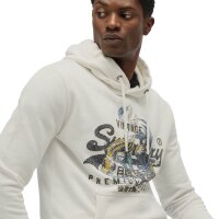 Superdry Herren Hoodie - VI Tokyo Relaxed Hood, Kapuze, Vintage Cracked Print, einfarbig Hellgrau 3XL