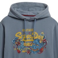 Superdry Herren Hoodie - VI Tokyo Relaxed Hood, Kapuze, Vintage Cracked Print, einfarbig Blau L