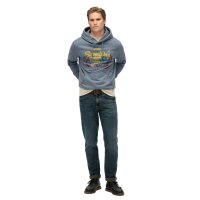 Superdry Herren Hoodie - VI Tokyo Relaxed Hood, Kapuze, Vintage Cracked Print, einfarbig Blau L