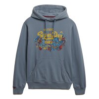 Superdry Men’s Hoodie - VI Tokyo Relaxed Hood, Hood, Vintage Cracked Print, plain Blue L (Large)
