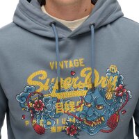 Superdry Men’s Hoodie - VI Tokyo Relaxed Hood, Hood, Vintage Cracked Print, plain Blue L (Large)