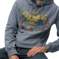Superdry Men’s Hoodie - VI Tokyo Relaxed Hood, Hood, Vintage Cracked Print, plain Blue M (Medium)