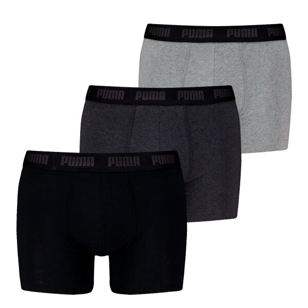 PUMA Herren Boxershorts, 3er Pack - Everyday Boxers 3P, Cotton Stretch, einfarbig Schwarz/Grau M