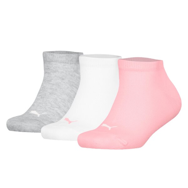 PUMA Kinder Sneakersocken, 3er Pack - Plain Sneaker 3P, Logo, einfarbig Grau/Weiß/Rosa 27-30