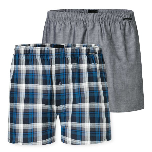 SCHIESSER Herren Web-Boxershorts, 2er Pack - Webware, Unterhose, Baumwolle Blau/Grau M