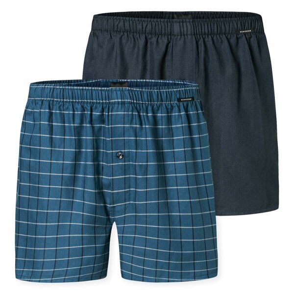 SCHIESSER mens woven boxer shorts, 2-pack - woven fabric, pants, cotton Dark blue/petrol XL (X-Large)