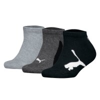 PUMA Children Sneaker Socks, 3-Pack - BWT Sneaker 3P, Logos, single colour Black/Grey 27-30