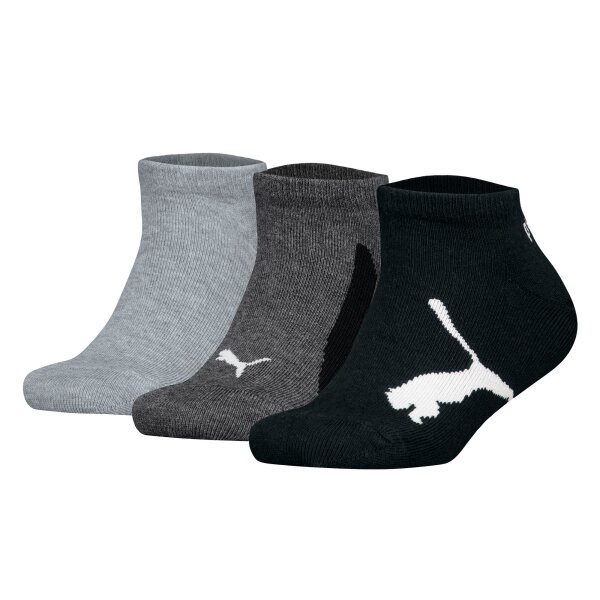 PUMA Kinder Sneakersocken, 3er Pack - BWT Sneaker 3P, Logos, einfarbig Schwarz/Grau 31-34