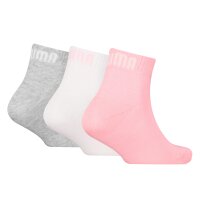 PUMA Kids Quarter Socks, 3-Pack - Plain Quarter 3P, Logos, single colour Grey/White/Light pink 27-30