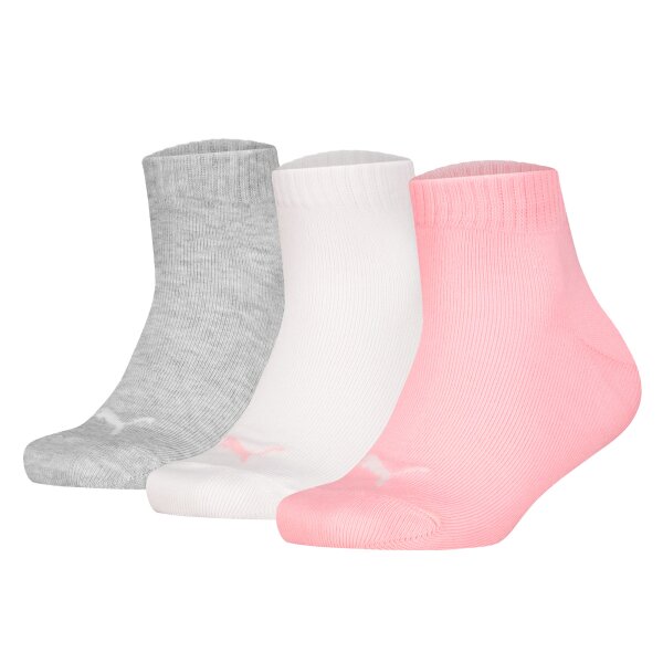 PUMA Kinder Quarter Socken, 3er Pack - Plain Quarter 3P, Logos, einfarbig Grau/Weiß/Rosa 31-34