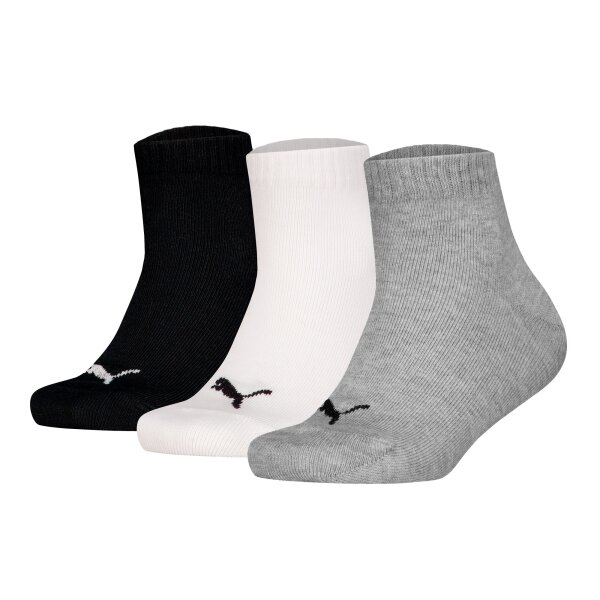 PUMA Kids Quarter Socks, 3-Pack - Plain Quarter 3P, Logos, single colour Black/White/Grey 35-38