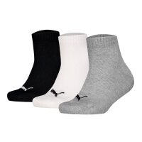 PUMA Kids Quarter Socks, 3-Pack - Plain Quarter 3P, Logos, single colour Black/White/Grey 35-38