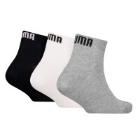 PUMA Kids Quarter Socks, 3-Pack - Plain Quarter 3P, Logos, single colour Black/White/Grey 35-38
