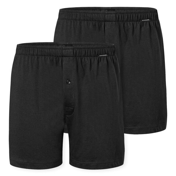 SCHIESSER mens jersey boxer shorts, 2-pack - 2-pack boxer shorts, cotton, solid colour Black M (Medium)