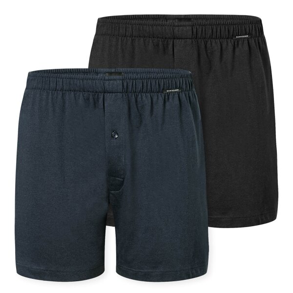 SCHIESSER mens jersey boxer shorts, 2-pack - 2-pack boxer shorts, cotton, solid colour Black/Dark Blue S (Small)