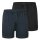 SCHIESSER mens jersey boxer shorts, 2-pack - 2-pack boxer shorts, cotton, solid colour Black/Dark Blue S (Small)