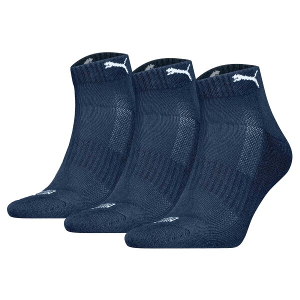 PUMA Unisex 3-Pack Cushioned Quarter Socks, Logo, Solid Colour Blue 39-42 (6-8 UK)