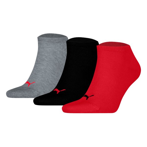 PUMA Unisex Sneaker Socks, 3-Pack - Sneaker Plain 3P, Logo, single-coloured Black/Grey/Red 35-38 (2.5-5 UK)