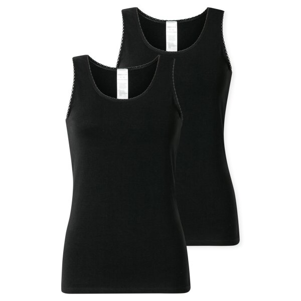 SCHIESSER womens tops, 2-pack - 2-pack tank tops, undershirt, stretch cotton, solid colour Black S (Small)